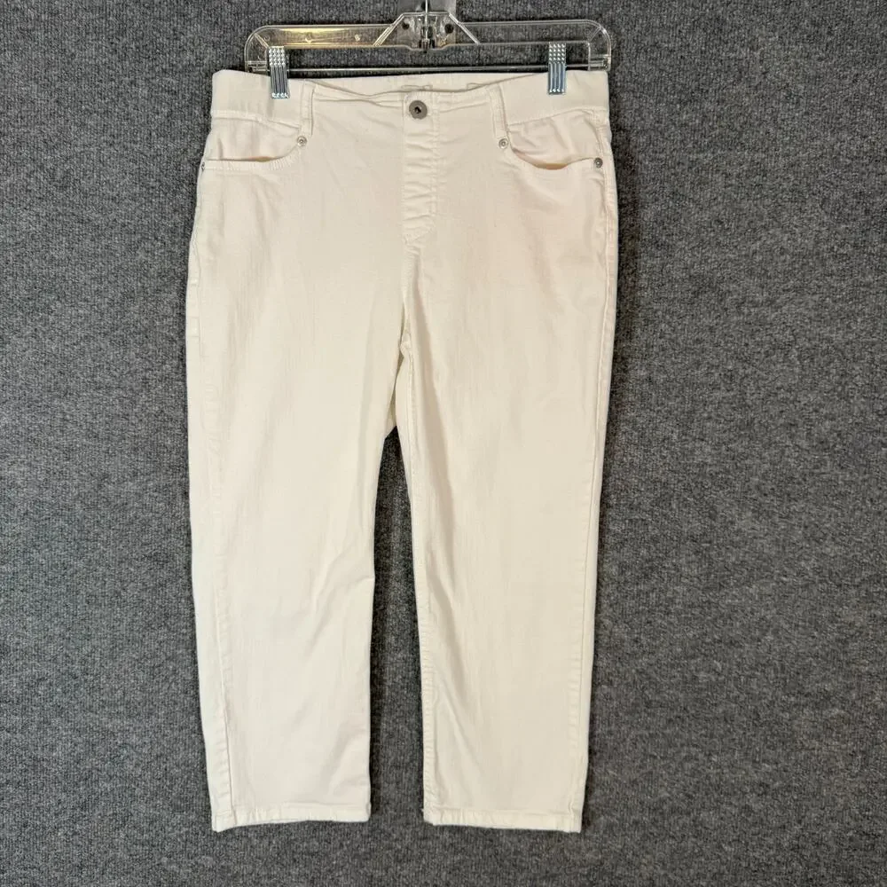 J.Jill Jeans Womens‎ 10 White HIgh Rise Cropped Denim Pants Stretch Waist
